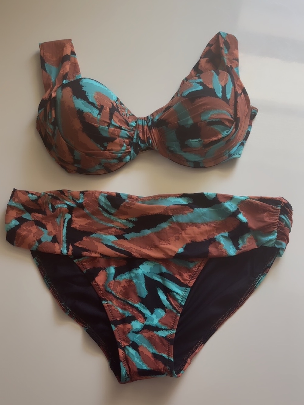 Gottex Turquoise and Brown Abstract Print Underwire Bikini